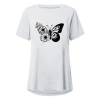 Izlasci na majice za žene tiskane klasične kratkih rukava okrugli vrat Ljetni vrhovi leptir labavi fit