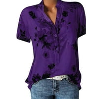 Labakihah Ženska majica Moda plus kratka štampa Jednostavna rukavica Veličina vrhunske bluze Žene Pocket