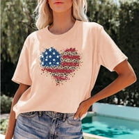 B91XZ Ljetni vrhovi za žene Dan nezavisnosti Love Flag Ispis Majica kratkih rukava Žena 4. jula Odjeća ružičasta m