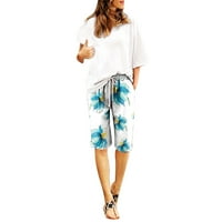 Široke pantalone za žene Ležerne prilike Lagani cvjetni print ljeti visokih struka otisci plus veličine