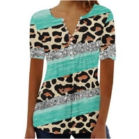 Ljetne bluze za žene Ležerne modne boje Blok Leopard Dugme V izrez Kratki rukav plus veličine Tunički