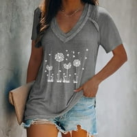 Ženska poslovna odjeća Dandelion Print Womens T majice Casual V izrez Ljeto kratki rukav vrhovi ženskih ljetnih bluza plus veličine za žene siva 4xl