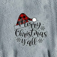 Safuny ženska dukserica sa kapuljačom labav džemper Dively uho džepov dugi rukav Trendi majice za odmor Crt Sretan božićni ležerni debeli slovo od ispisanim vrhovima