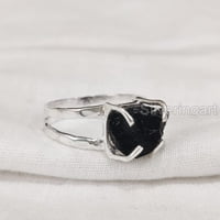 Prirodni crni turmalinski prsten, grubi turmalni prsten, oktobar roštilj, čekić, sterling srebrna, ženski