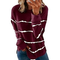 QucoQPE ženski casual dugih rukava Crewneck Duks prugasti ispisani labavi pulover majice na klirensu