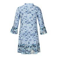 Ljetne haljine za žene s dugim rukavima za tisak cvjetni uzorak V-izrez Maxi Loose Fit Y2K moda Elegantna