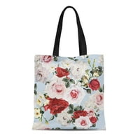 Platno tote torba Šareni cvjetni cvjetni uzorak ruže Vodenicolor Zelena Vintage Botanička trajna za višekratna trska za odmor