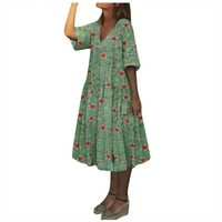 Ljetne haljine za žene V izrez cvjetni ispisani labavi montirani odmor midi haljina s kratkim rukavima,
