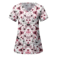 Amidoa Womens Ljeto cvjetno tiskovina majica s kratkim rukavima V vrat Stretch Tunic Tops Ležerne prilike