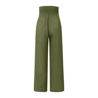 Tobchonp žene pamučne posteljine široke pantalone Ležerne prilike labave čvrste uredske pantalone Vintage modna elastična struka prevelike pantalonske pantske vojske zelene s