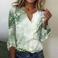 Zkozptok Ženski vrhovi V-izrez za rukave cvjetni ispis Bluze Ljetne casual tanke majice, zeleno, m