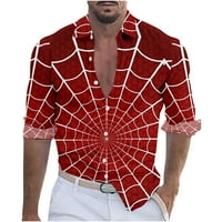Muška labava košulja Cardigan Comfy Spider Webs Gumb za ovratnike Down Tes Holiday Modni dugi rukavi Halloween casual opušteni crveni XXXL