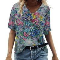 Ausyst Žene vrhovi modni casual plus veličina Scenic Cvijeće Štampanje V-izrez majice Vrhovi Clearence