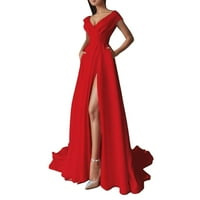 Ženske vjenčane haljine za žene za žene izvan ramena Ruffled hem crveni visoki struk pune boje elegantna radna haljina crvena
