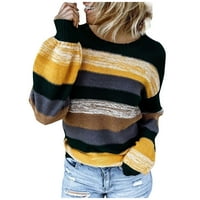 Cleance ženski pleteni džemper sa dugim rukavima okrugli vrat labavi ležerne ubode kontrastne boje trake