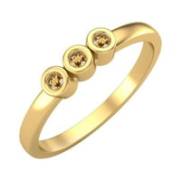 Okrugli oblik Citrine Stackible Ženska prstena Srebrna zlato Vermeil osjetljiv nakit