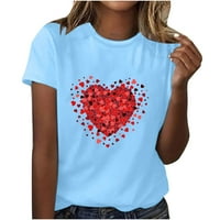 Yyeselk ženska ljetna posada majica labava bluza vrhova djevojka kratkih rukava Grafikon casual majica za srce tiskane košulje T-majice Thirts Thirts majica, svijetlo plavi xl