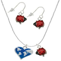 DELIGHT nakit silvertni emajlni emajl Earth Heart Heart Red Lucky LadyBug ogrlice i viseći naušnice