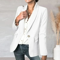 Riforla ženski dvostruki bluže, casual dugi rukav otvoreni prednji blažeri jakne Radni odijela Blazers za žene Bijeli XL
