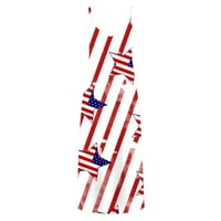 Dianli američka haljina za zastavu V-izrez Maxi Američka zastava Ispiši ljetne haljine Spaghetti remen Empire Struk na plaži Hawner White l