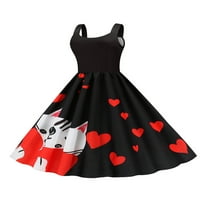 Lamuusaa Valentinovo Žene Vintage 1950-ih Večernja haljina smiješno srce Print bez rukava linijska ljuljačka