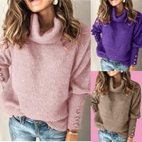 Honeeladyy prodaja zimskih zbora za žene Turtleneck Crewneck pletene pulover vrhove puloverske bluze