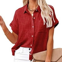 Ženske majice kratkih rukava V Vrata za vrat dolje majica s majicama od punog labavih bazičnih košulja s džepovima Crvena s, US Površina: 4