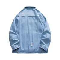Neumjesna odijela za muškarce zimska modna slobodno vrijeme Solid Color Buckle Lapel Denim JCKET kaput top bluza Sve vremenske jaknene plave 2xl