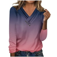 Vrhovi dugih rukava za žene gradijent V izrez T majice casual pulover bluze jesen tunika gornja odjeća