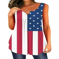 Hymorin Američka zastava Ispis ženskih gumba okrugli vrat bez rukava bezvika