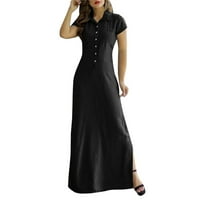 Ženska modna gumba Kratki rukav Džepni rukav Dugi košulja Split Velike ljuljačke haljine traper haljina