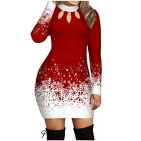 Ženska božićna snijeg Seksi mekani okrugli vrat dugih rukava Halter Tie-dye Color blok tiskanje maxi casual dame haljina