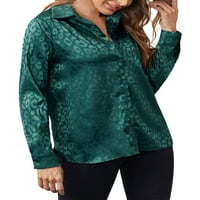 Avamo Žene vrhovi V izrez bluza za bluzu na majica Pom pom Pom Tuc Majica Elegantni dugi rukav tamno zeleni XL