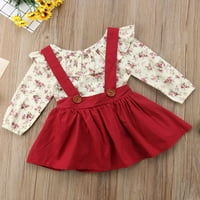 Gwiyeopda Baby Girl Cute suknje s ruffled cvjetnim vrhovima s dugim rukavima sa čvrstim remenima boja