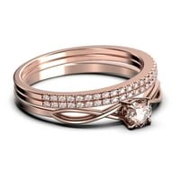 Infinity Loop 1. CARAT okrugli morgarite zaručni prsten, upleten vjenčani pojas u srebru s 18k ružičastog zlata, Trio set, podudaranje, godišnjica