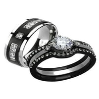 Njegov i njen crni i srebrni nehrđajući čelik i titanijumski vjenčani prsten set veličine ženskih muškaraca