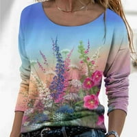 Žene ležerne majice s dugim rukavima posada modne floralne ispis bluza vrhova dame lagane ugrađene trendi