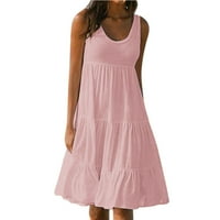 Ljetne haljine za žene Dužina koljena modna SOLITNA bez rukava A-line scoop vrat Pinge Pink XL