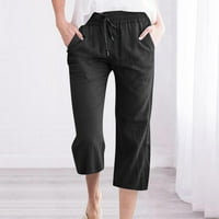 Dyegold linen Capri hlače za žene Ležerne prilike sa labavim ljetnim markanjem pamuk Capris Plus veličine
