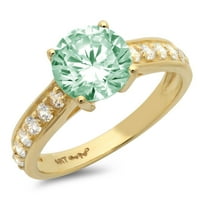 2. CT sjajan okrugli rez simulirani zeleni dijamant 14k žuti zlatni pasijans sa accentima prsten sz 9.75