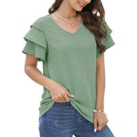 Ženske ruffles rukave V izrez obične košulje Ljeto casual labavi fit bluze Lightweigt Comfy Basic Makes Najniže za odmor Dame Tunics Clearence Sale Green XL