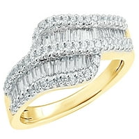 Bijeli prirodni dijamant dva redana valna prstena u 10k žutom zlatu