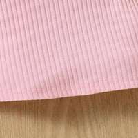 Aturuste Godine Girls Girls Ljetne odjeće Ružičasti kratki rukav Plintni rebrasti vrhovi + Smeđi gumb