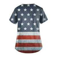 Vrhovi pilinga za žene američke zastave kratki rukav 4. jula Radna odjeća V izrez Smiješni odmor Medicinski