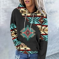 Ženski aztec duksev zapadni etnički stil pulover Geometrijski tiskani kapuljač kapuljača Jumper casual