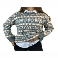 Gupgi Žene prevelizirani džemper s dugim rukavima pletenje Jumper Plaid Crew izrez za vrat Y2K labavi vintage dukserir