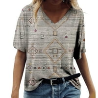 T majice za žene grafički ljetni vrhovi za V izrez Loop Fit Vintage Print TEE majica kratkih rukava