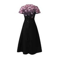 Ženske haljine V-izrez modni ispisani gležanj dužine a-line kratkih rukava ljetna haljina crna 3xl