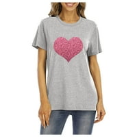 Dillar ženska majica Glitter Heart grafički majica kratkih rukava TOP WOOD majica Glittery Heart Graphic Valentine's Day Teses Ties