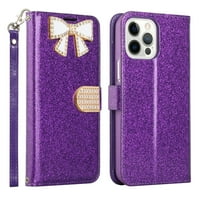 iPhone Pro Telefon futrola, jaka zaštitna blistavo Diamond Kickstand Prethodnici novčanika Multi-funkcija za iPhone Pro Telefon Case Purple